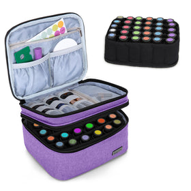 LUXJA essential oil case showing 30-bottle capacity for organized travel.
