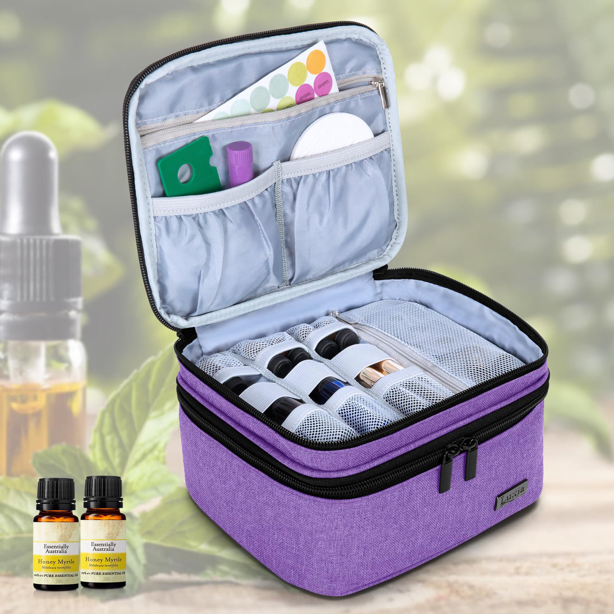 LUXJA essential oil case with roller bottles fit for on-the-go use.
