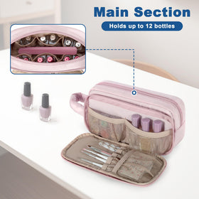 LUXJA organizer front pocket with nail tools and slots in pink.