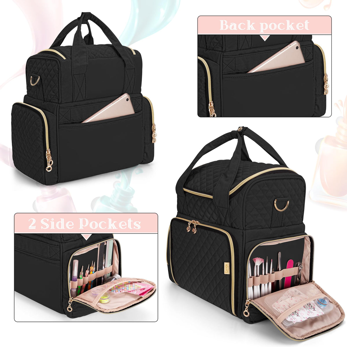 Luxja nail lamp section holds a standard dryer and keeps tools within reach.