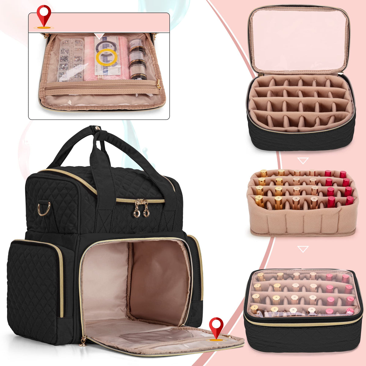 Luxja removable bottle cases keep up to 24 polish bottles organized and accessible.