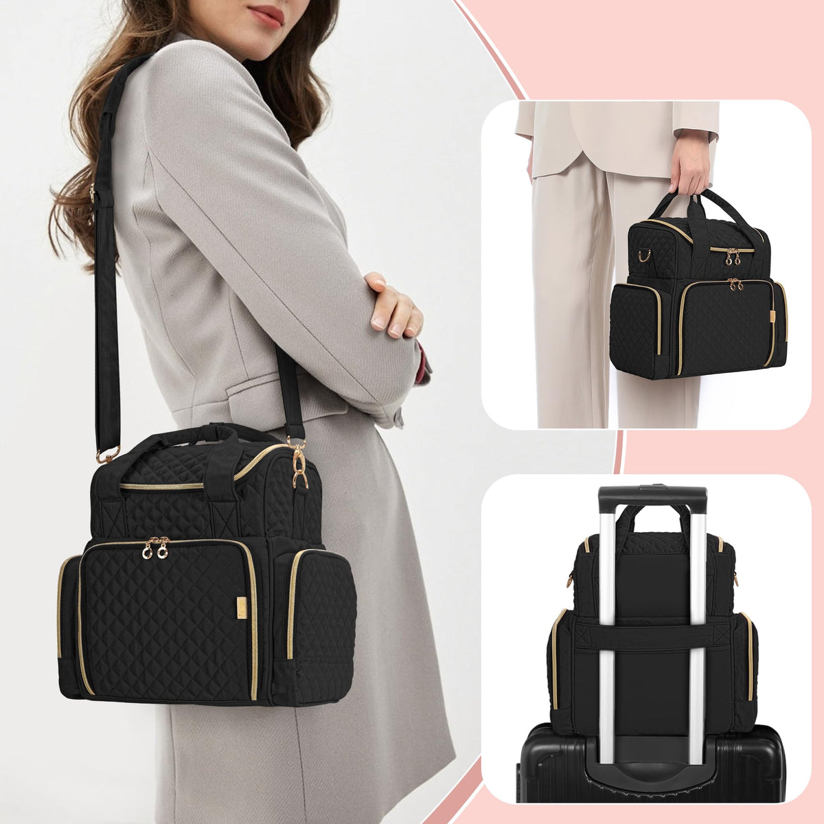 Luxja side pockets store brushes and dotting tools for quick access.