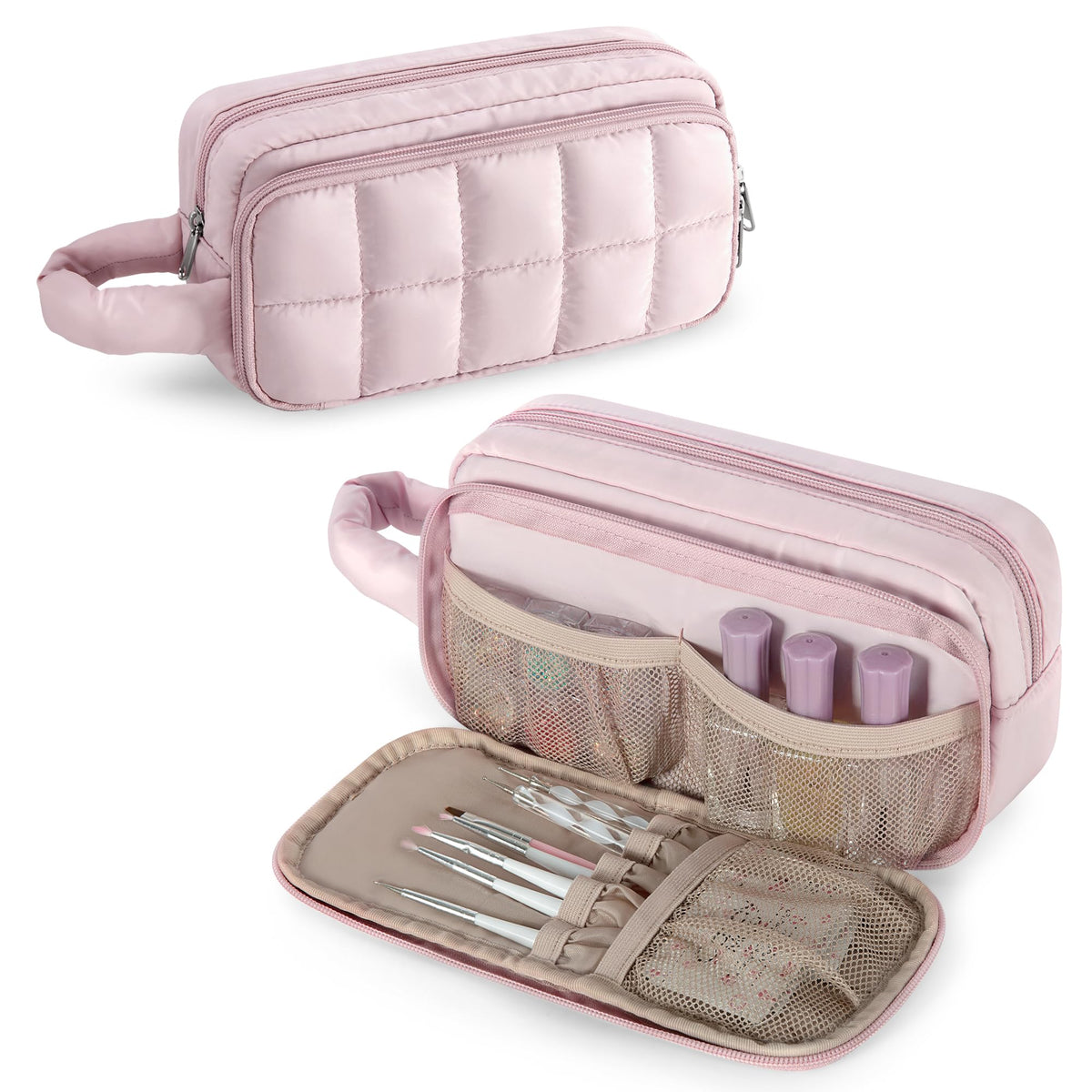 LUXJA Puffy nail polish organizer bag in pink, compact travel-ready storage.