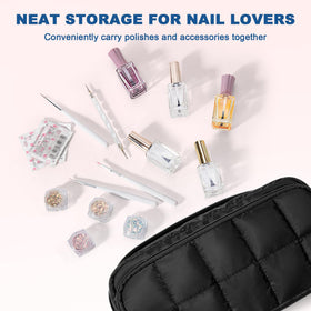 LUXJA Puffy Nail Polish Organizer front pocket with tools and slots
