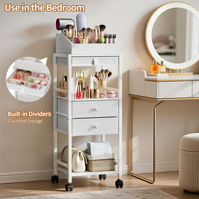 Luxspire makeup organizer cart drawer-details highlights top seven compartments for quick access.