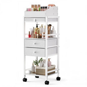 Luxspire Makeup Organizer Cart front view shows a sturdy steel frame for organized cosmetics storage.