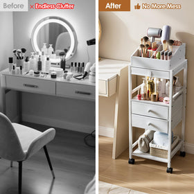 Luxspire cart bottom shelf illustrates space for bags and boxes on the lower level.