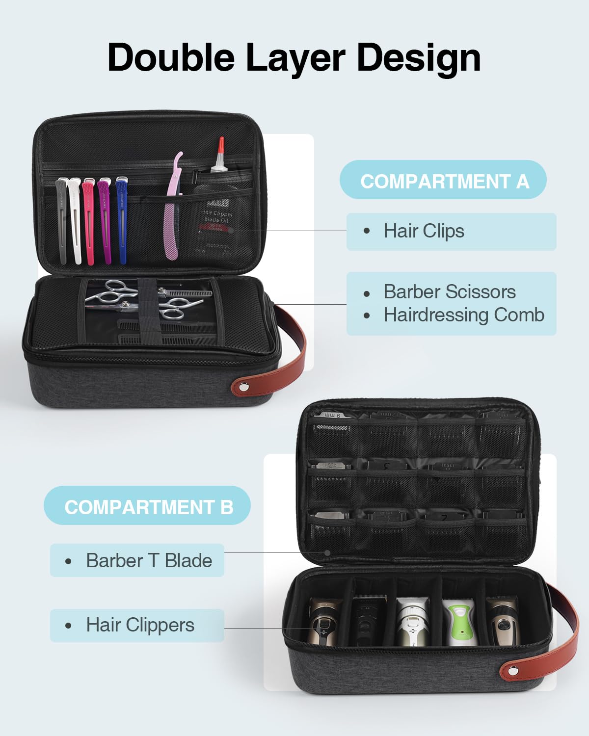 Luxtude barber case double-layer design for organization and protection on the go.