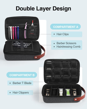 Luxtude barber case double-layer design for organization and protection on the go.