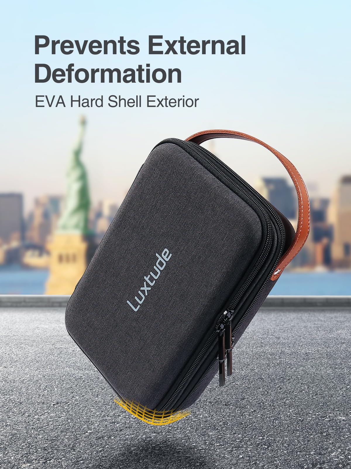 Luxtude compact travel-size hard shell case fits in bags