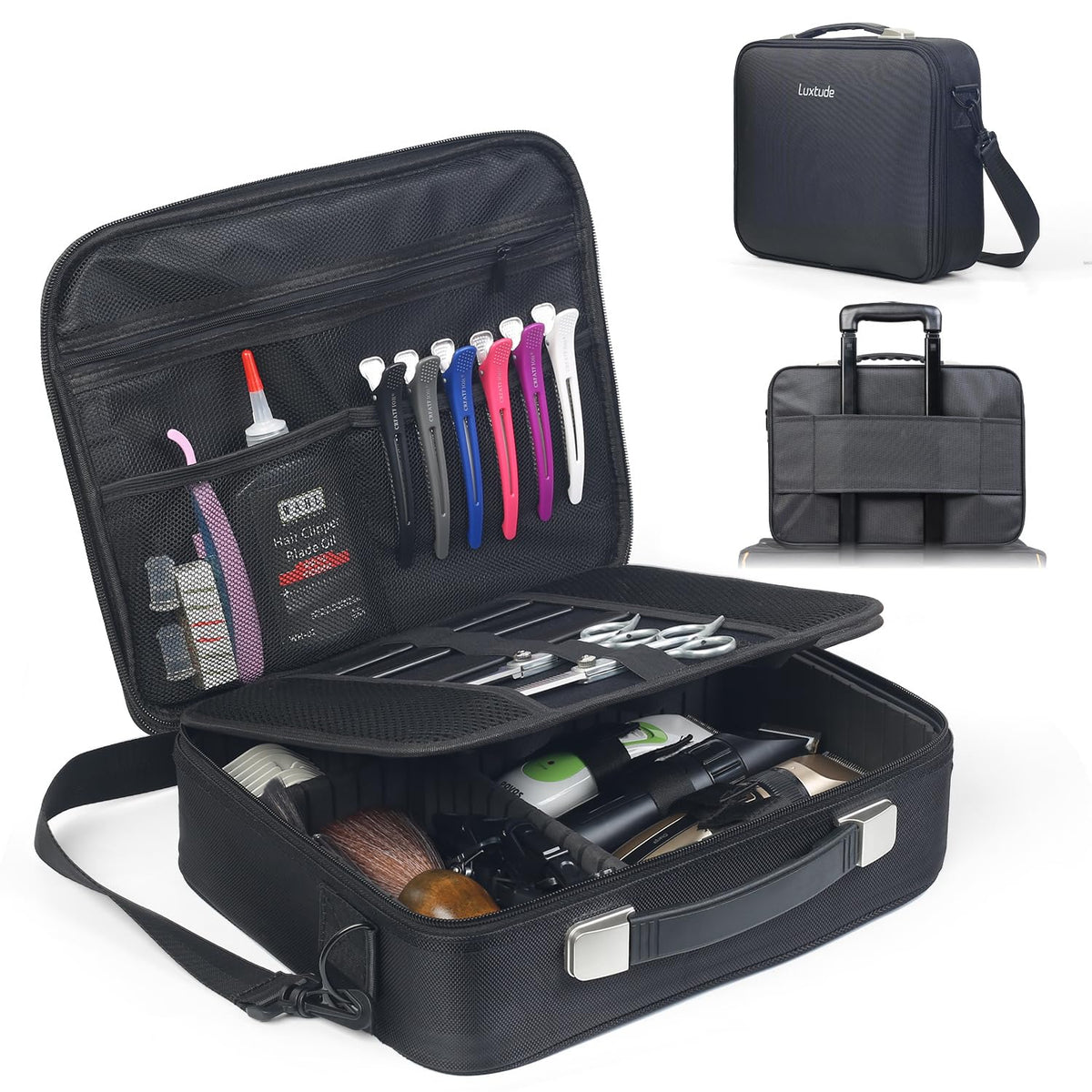 Luxtude large barber case overview showing organized storage for clippers.