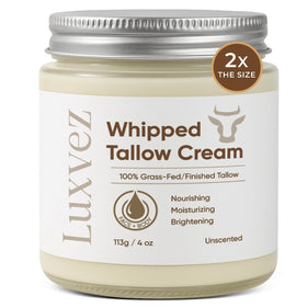 Luxvez Beef Tallow Cream jar displaying the whipped balm for gentle application