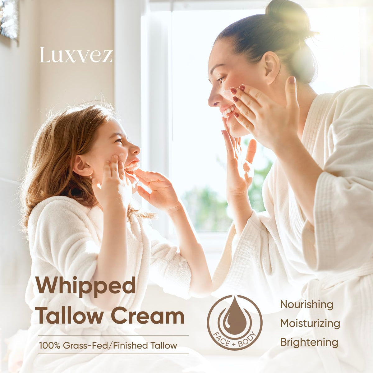 Luxvez Beef Tallow Cream label emphasizing unscented, preservative-free formula