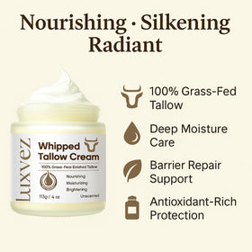 Luxvez Beef Tallow Cream whipped texture on hand showing easy spread