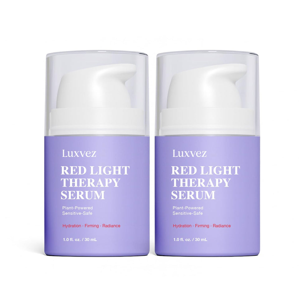 Luxvez red light therapy activation serum bottle for smooth LED sessions.