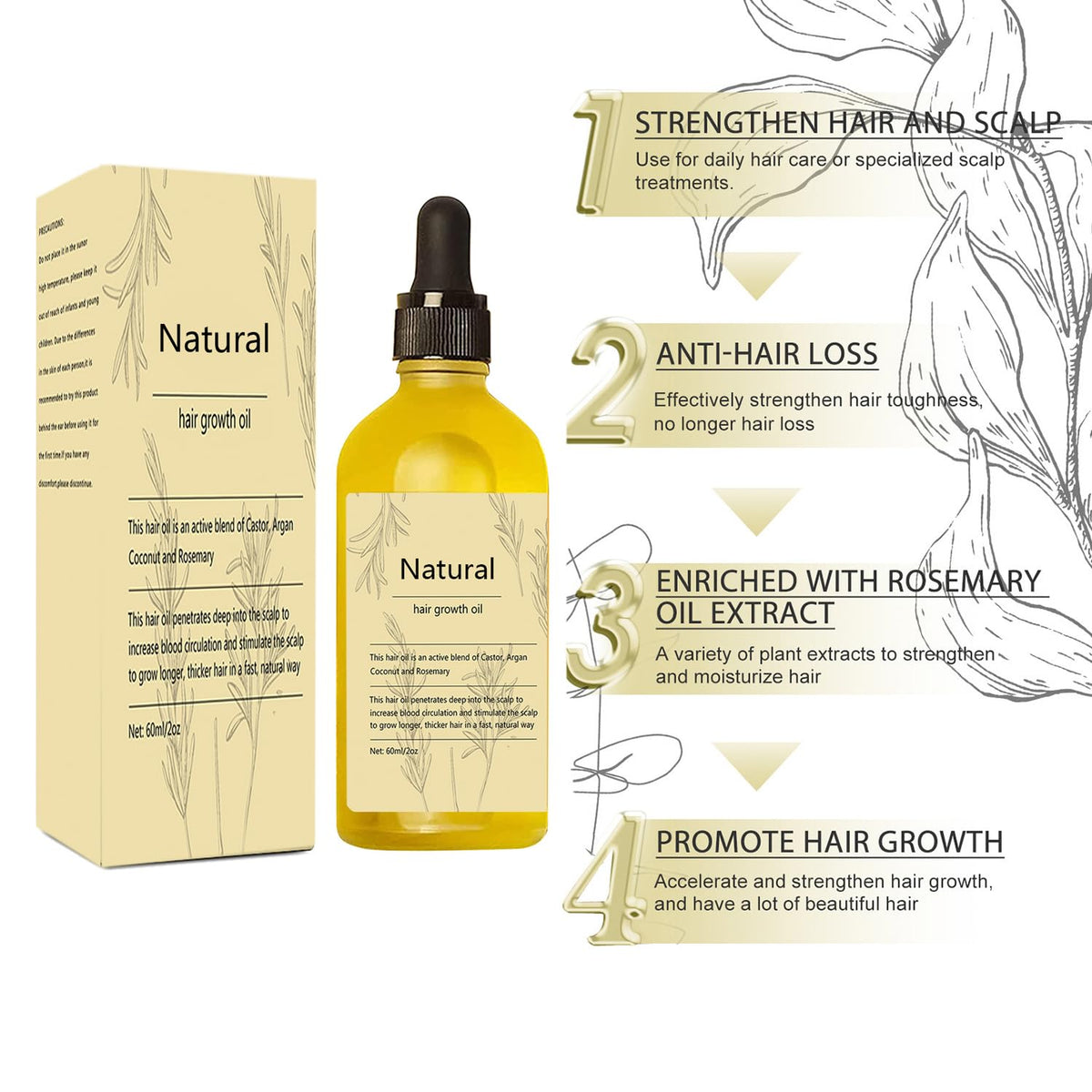 Lvjonya Rosemary Oil 2pcs bottle back shows ingredient blend.