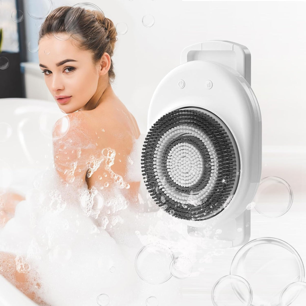 Lvrunben electric body brush with wall mount for easy back cleansing.