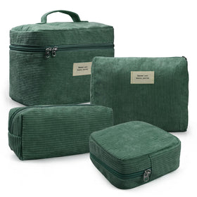 LVWNM corduroy makeup bag set, large-front view, ideal for travel organization.