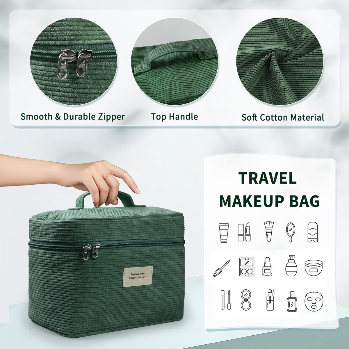 LVWNM corduroy makeup bag set, medium-side view, great for daily essentials.