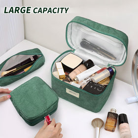 LVWNM corduroy makeup bag set, quilted-design closeup, stylish yet practical.