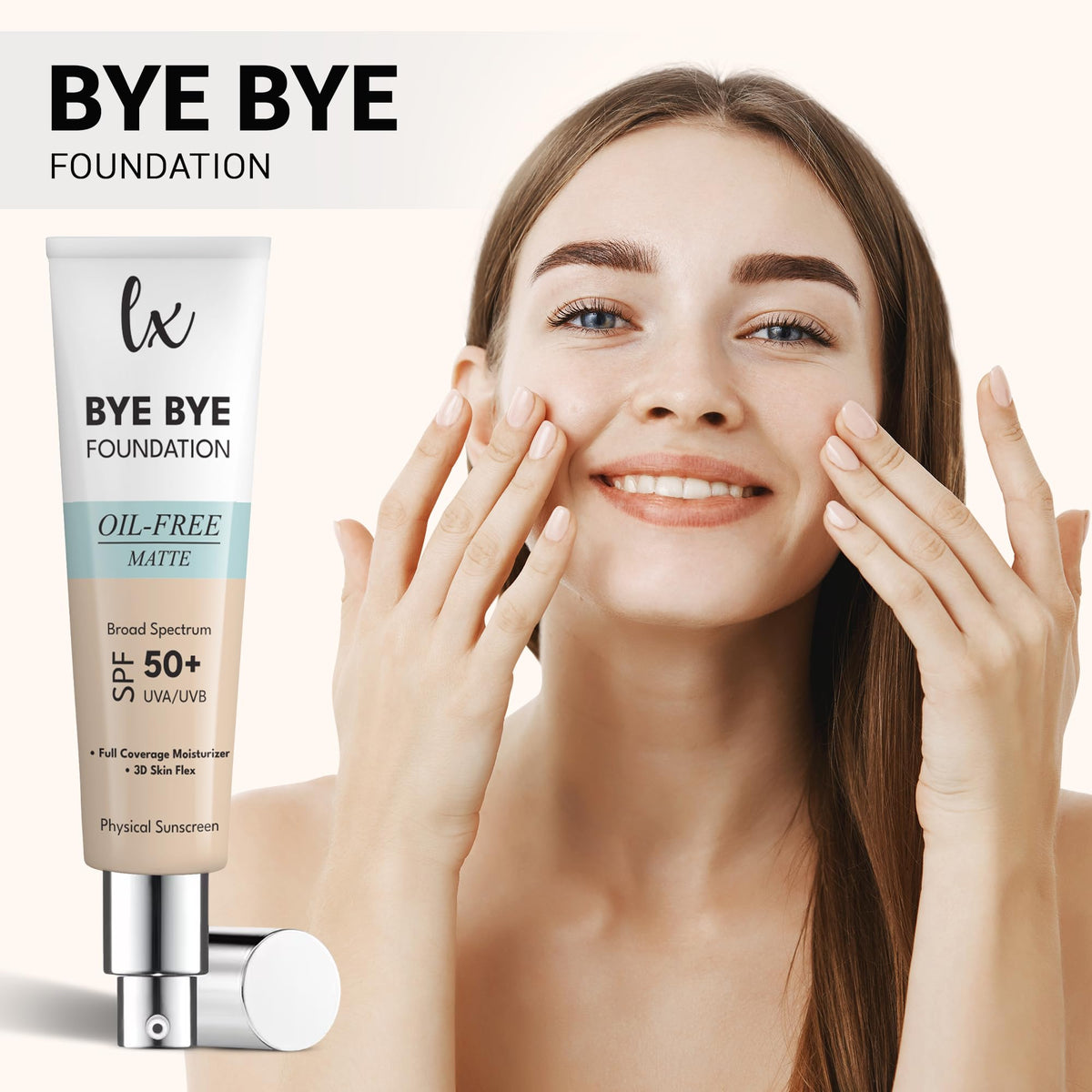  LX Blend Bye Bye Foundation texture close-up highlights smooth, blendable cream.