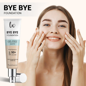  LX Blend Bye Bye Foundation texture close-up highlights smooth, blendable cream.