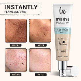 LX Blend full-coverage moisturizer delivers a natural matte look.