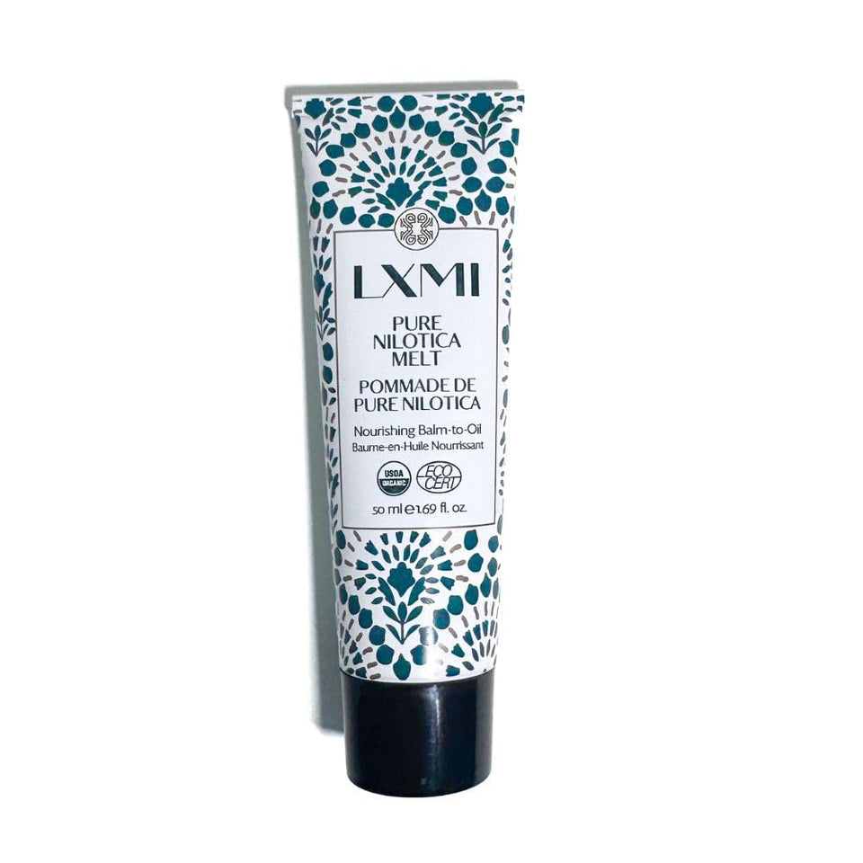 LXMI Pure Nilotica Melt Barrier Balm packaging, showing eco-friendly tube for sustainable skincare.