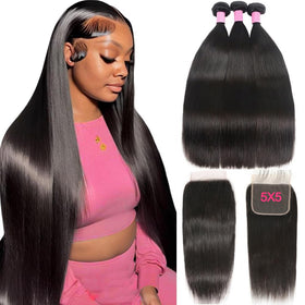 LXYANOO straight bundles 18‑inch with 5x5 closure blend naturally with skin tones.