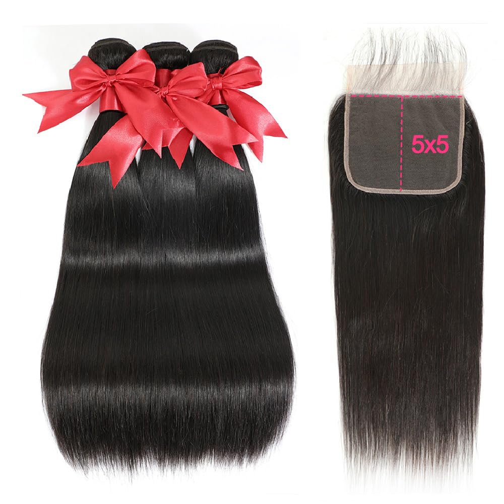 LXYANOO straight bundles 20‑inch with 5x5 closure offer versatile styling.