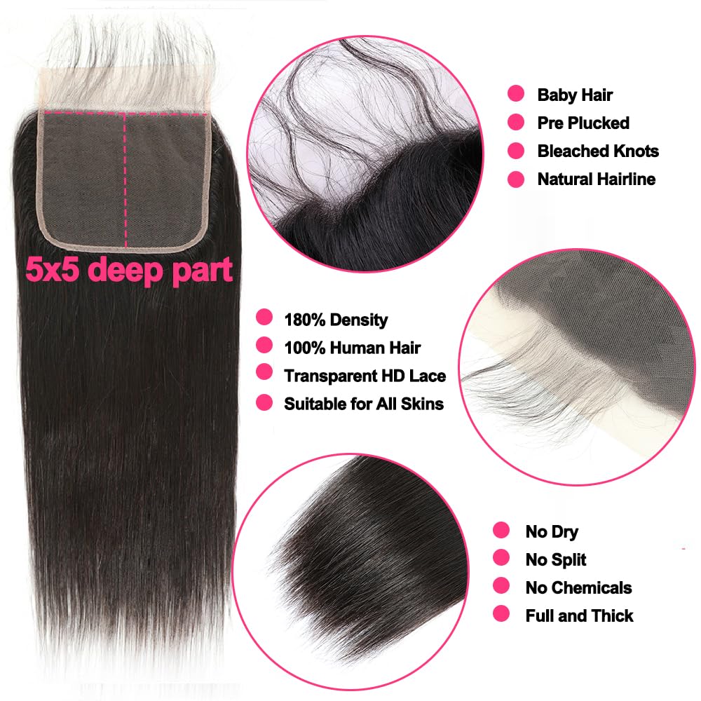 LXYANOO straight bundles 22‑inch with closure for full sew‑in looks.
