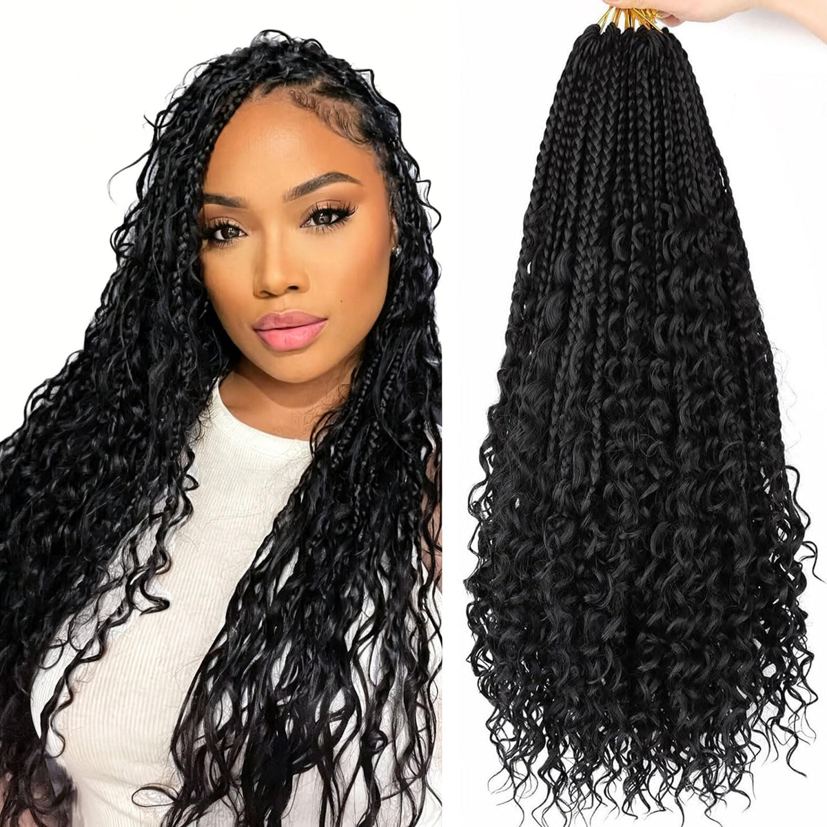 LYCSOU Goddess Box Braids 18-inch pre-looped, lightweight and easy to install for daily wear.
