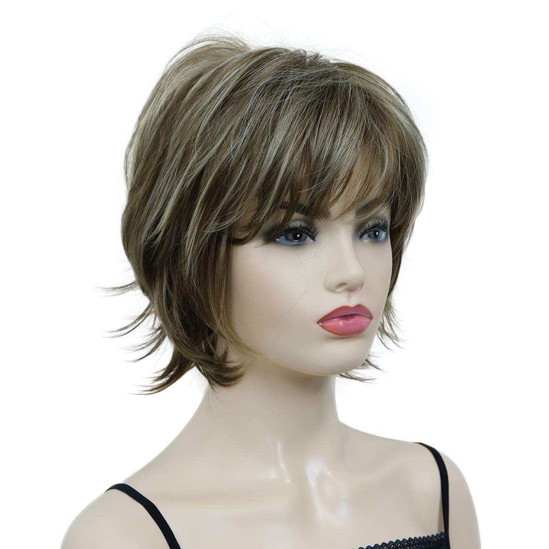 Lydell short layered shaggy wig 12TT26 side view highlights the soft curls and versatile styling options.
