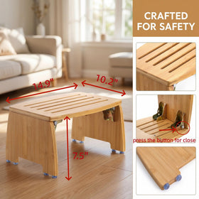 Lyellfe bamboo folding stool folded for compact storage