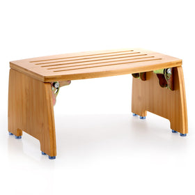 Lyellfe bamboo folding stool opened for shower and foot care