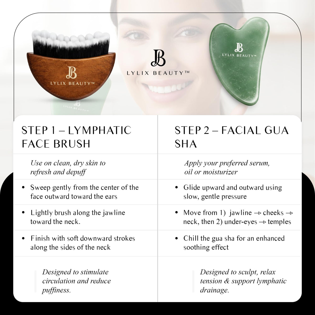 Lylix Beauty jade gua sha tool cools naturally to help depuff.