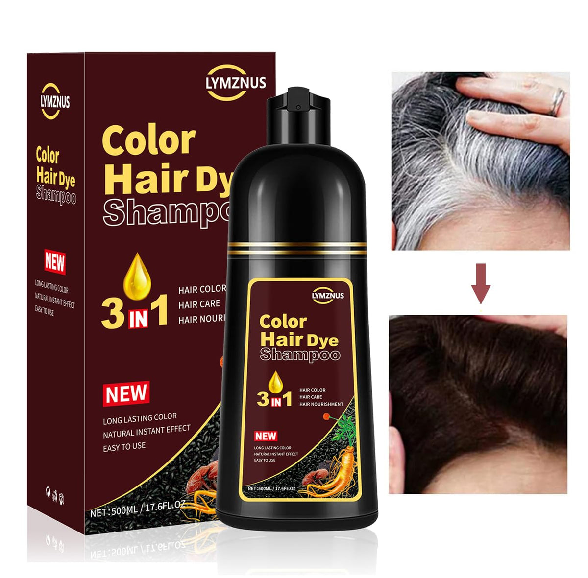 Lymznus shampoo pour demonstrates easy 3-in-1 color and care routine.