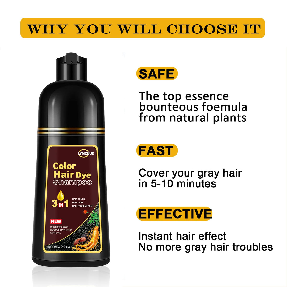 Lymznus Dark Chocolate Hair Dye Shampoo after use shows natural finish with subtle shine.