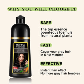 Lymznus Instant Black Hair Dye Shampoo on-dry-hair delivers quick color.