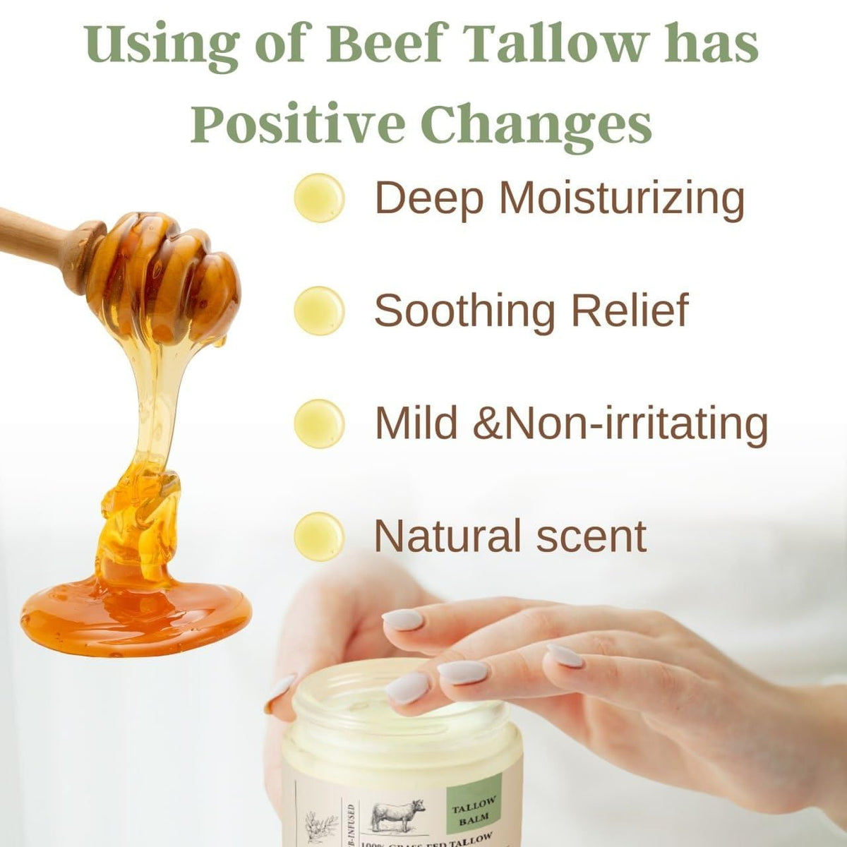 Lynmalrity grass-fed tallow ingredients highlight vitamins for skin health.