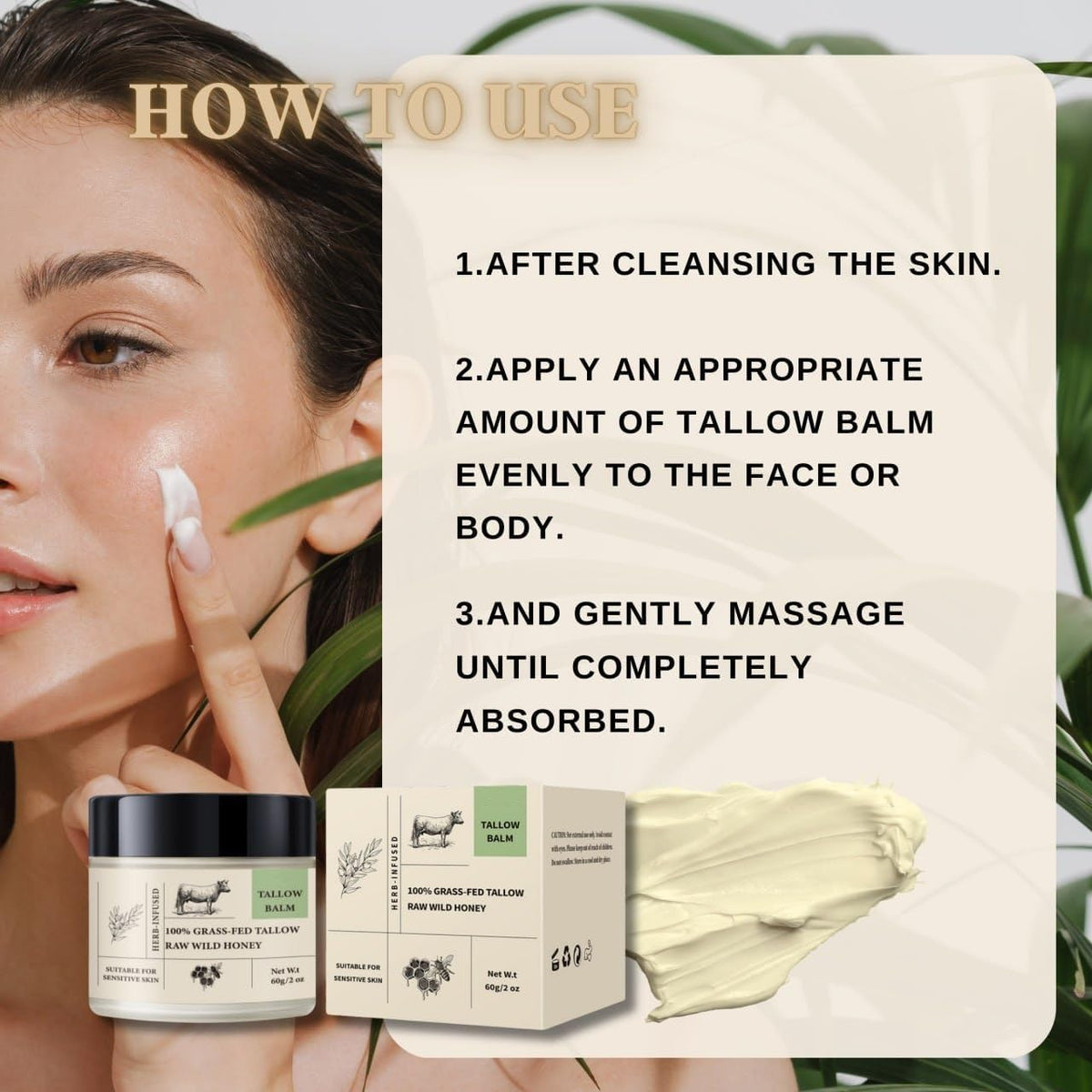 Lynmalrity Tallow Honey Balm application on skin shows smooth finish.