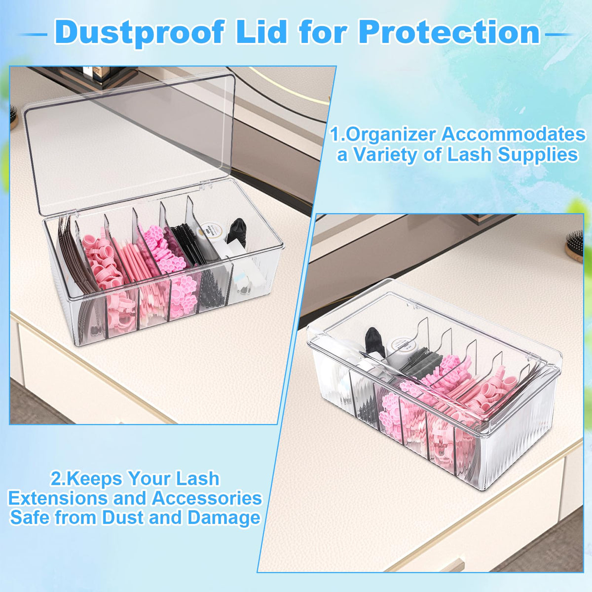 LynxLink six-compartment design supports efficient sorting of lashes and tools.