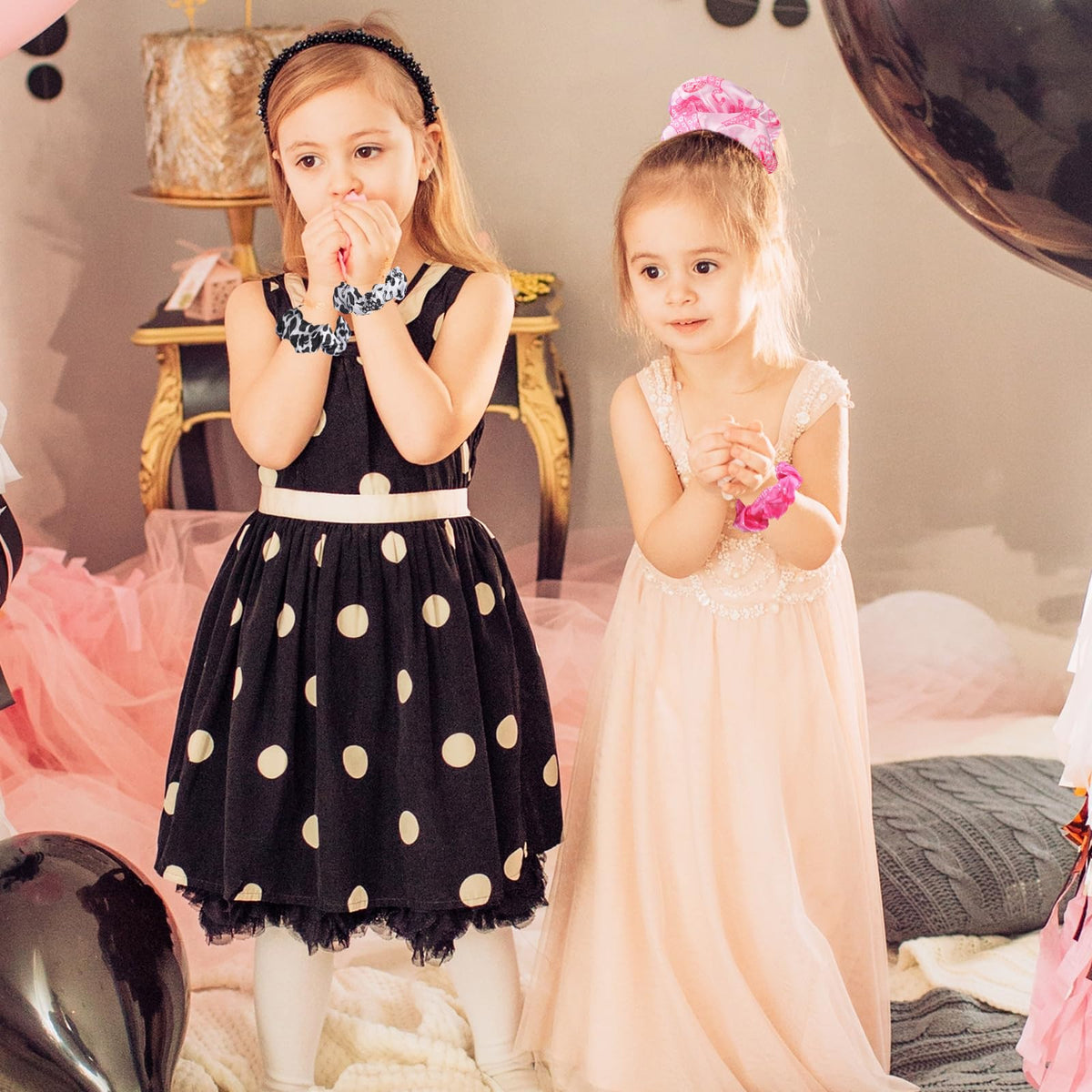 Lyrow yellow cow-print scrunchie adds playful touch to outfits.