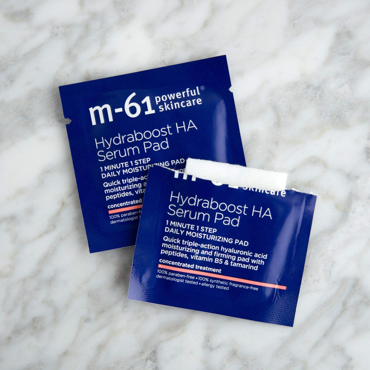M-61 Hydraboost HA Serum Pad with vitamins B5 and E for skin support.
