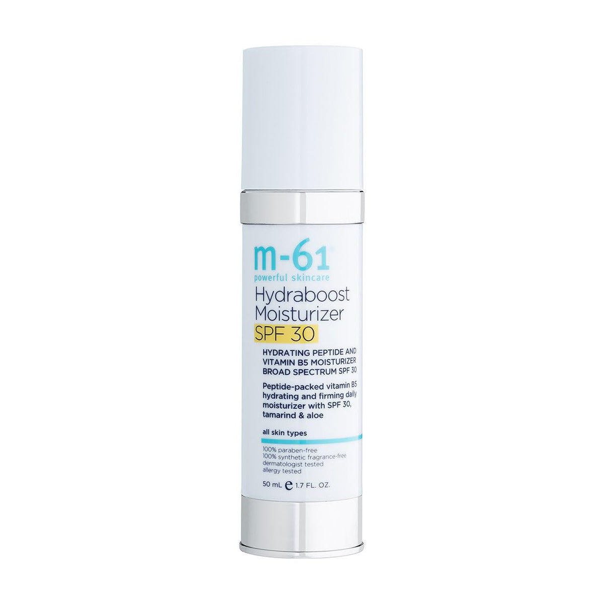 M-61 Hydraboost bottle with pump delivers daily hydration and SPF 30 protection.