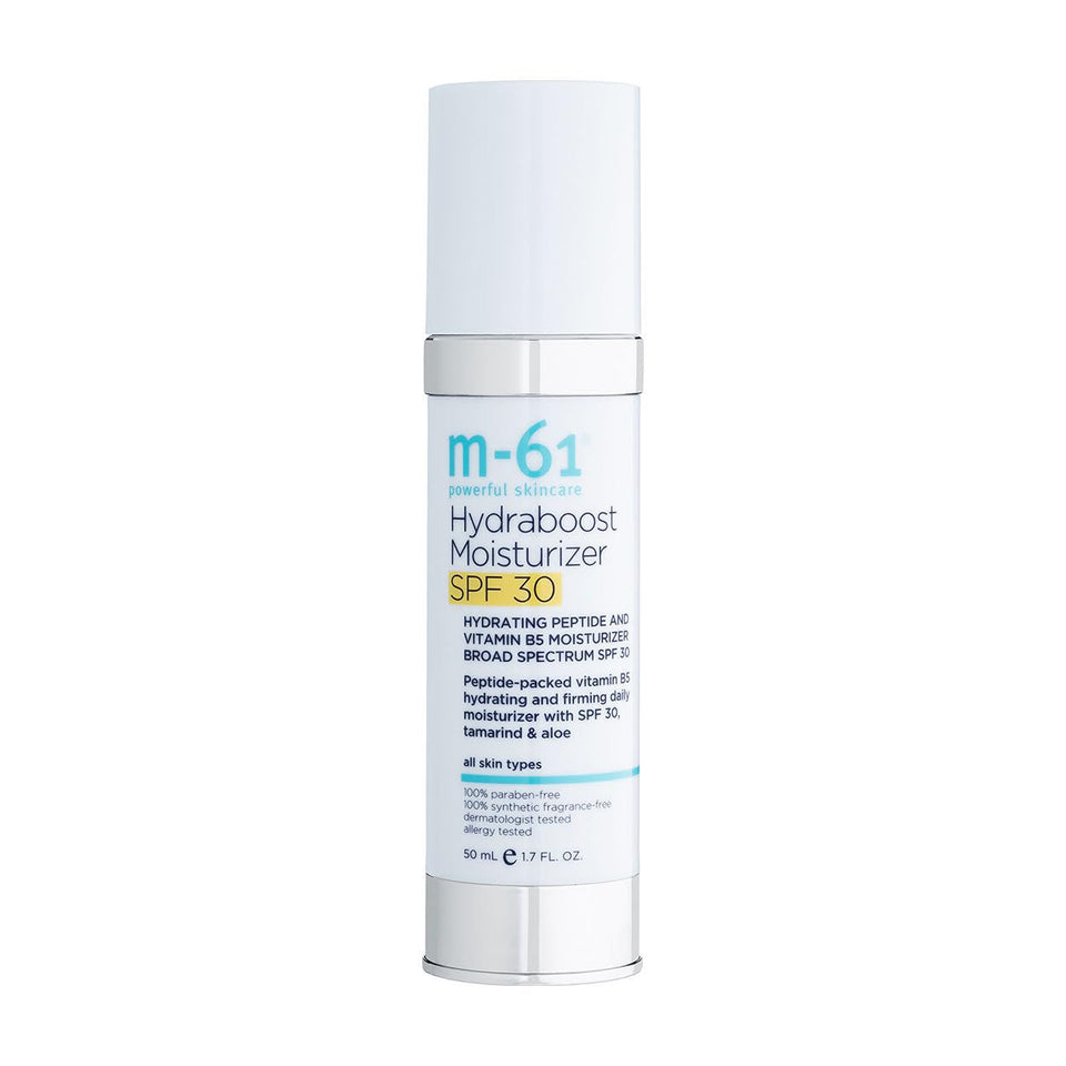 M-61 Hydraboost bottle with pump delivers daily hydration and SPF 30 protection.