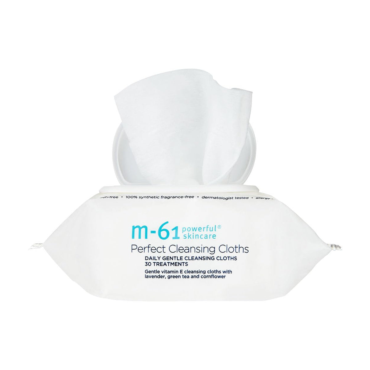 m-61 Perfect Cleansing Cloths pack front: gentle makeup removal and skin hydration.