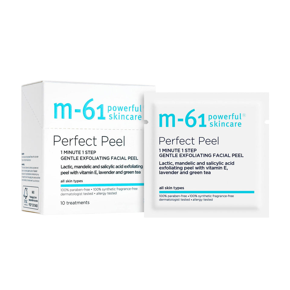 M-61 Perfect Peel bottle close-up for premium packaging and clean beauty