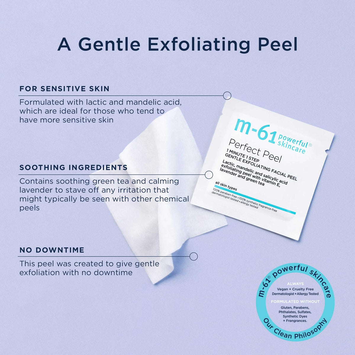M-61 Perfect Peel label close-up highlights vegan and gluten-free features