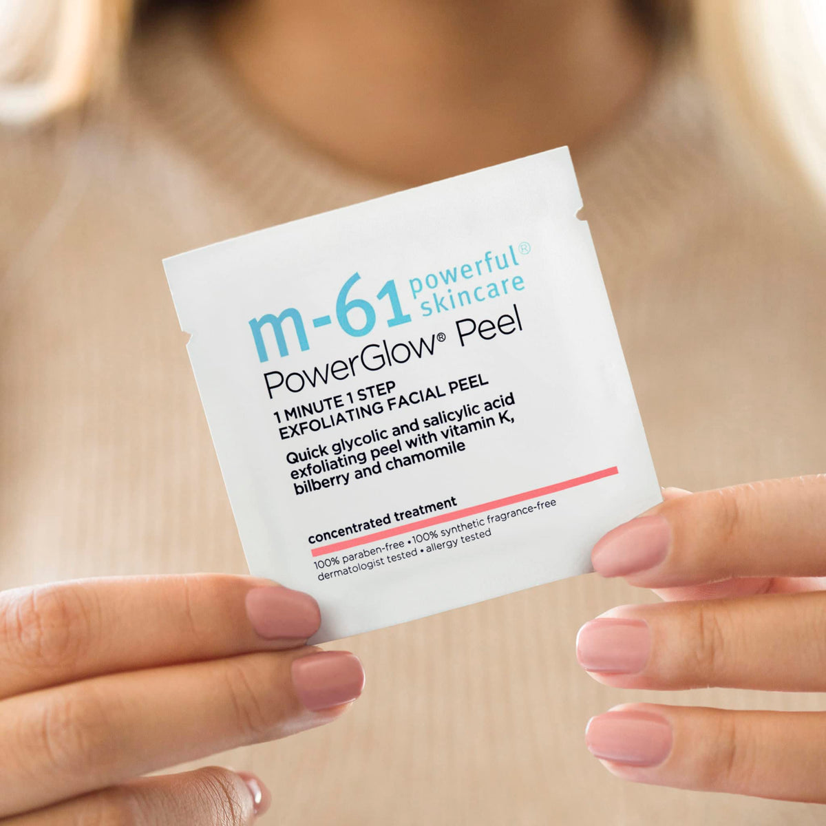 m-61 PowerGlow Peel benefits chart summarizes insights into exfoliation and pore appearance.